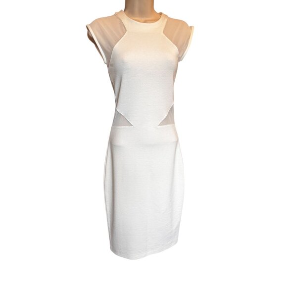 French Connection White Bodycon Sheath Dress Sz 2 Mesh Cutout Party Cocktail - Picture 1 of 11
